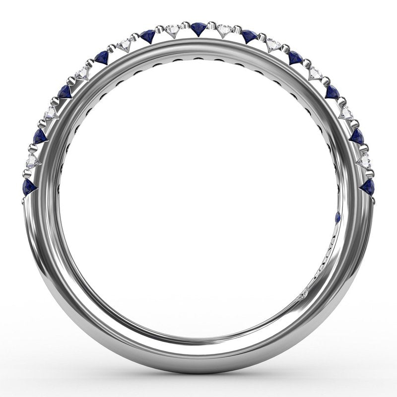 Blue sapphire and diamond band, white gold.