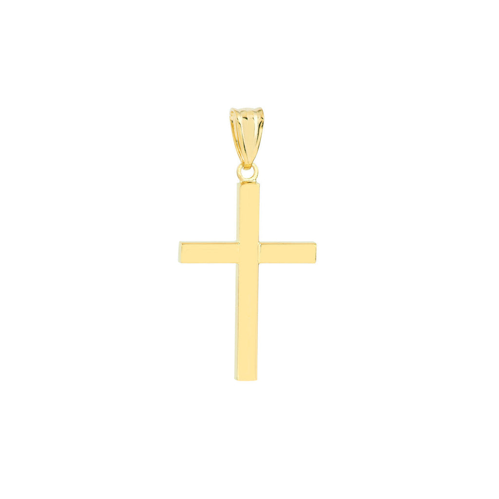 14K yellow gold minimalist cross pendant.