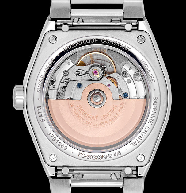 Frederique Constant watch movement, stainless steel case.