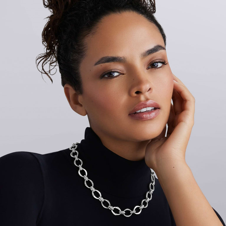 Sterling silver oval link chain necklace.