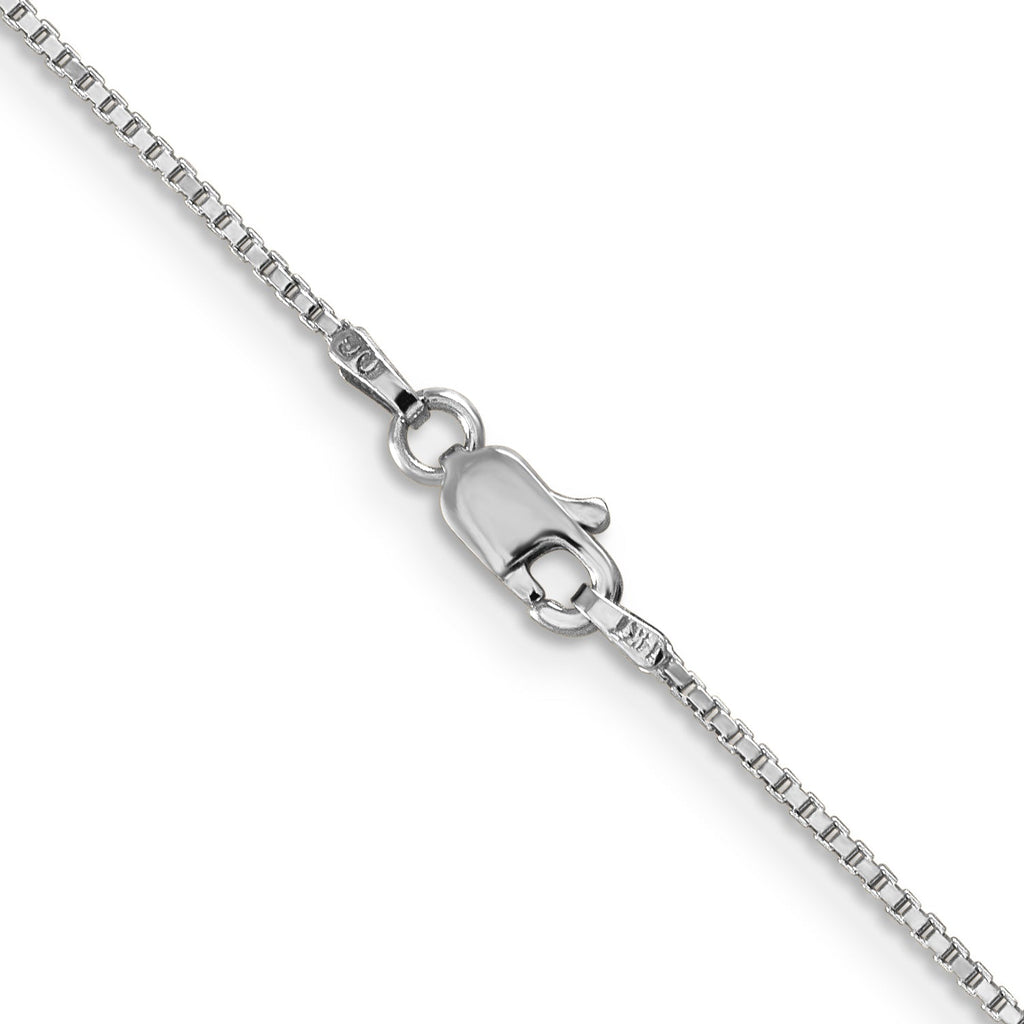 14K white gold box chain, lobster clasp.