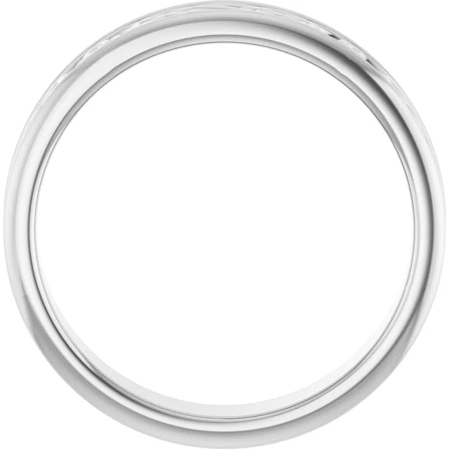 14K white gold carved men's band.
