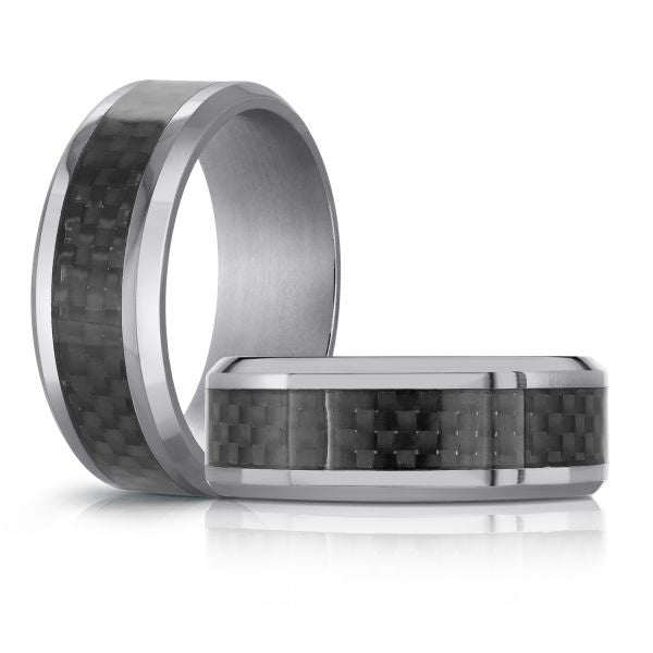Tantalum grey carved men's band, 8MM width.
