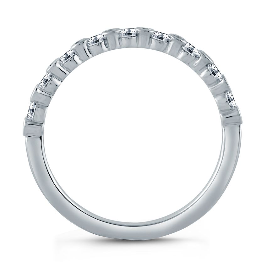 14K white gold band with round diamonds.