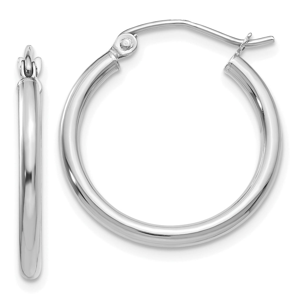 14K white gold polished hoop earrings.