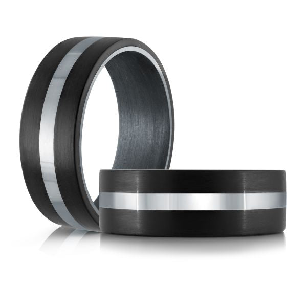 Tantalum carbon fiber band, black-grey, polished stripe.