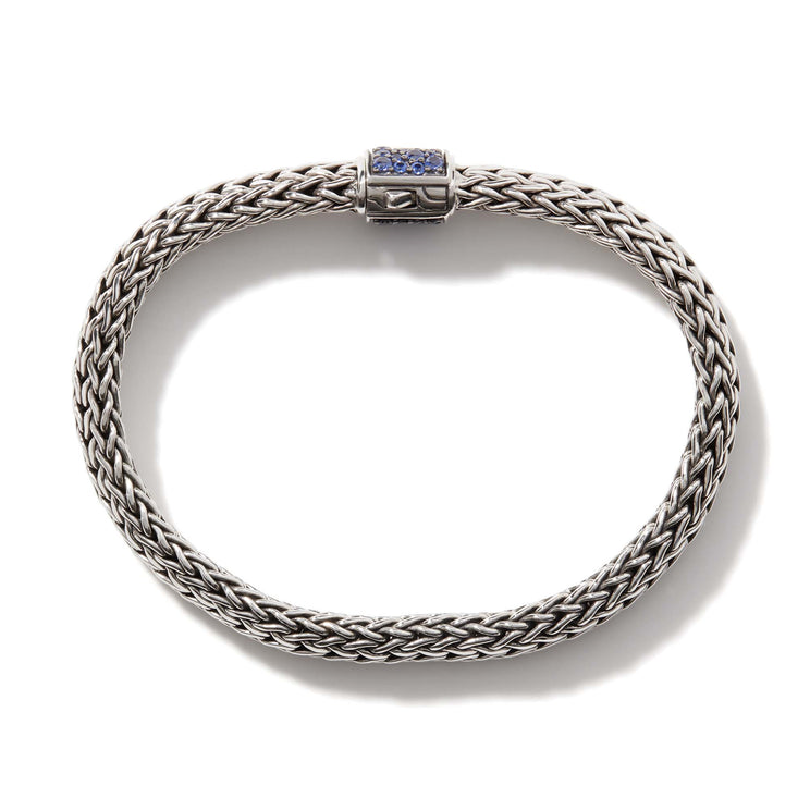 Sterling silver bracelet with blue sapphires.