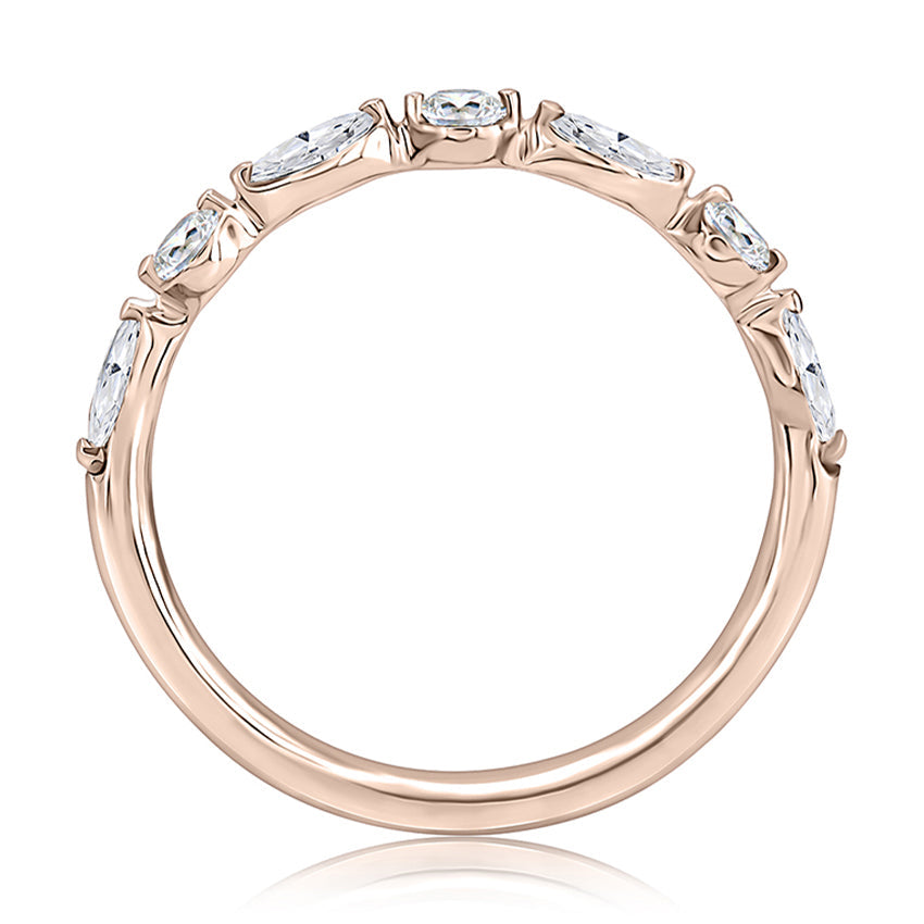 Rose gold band with marquise diamonds.