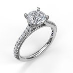 White gold ring with round diamond accents.