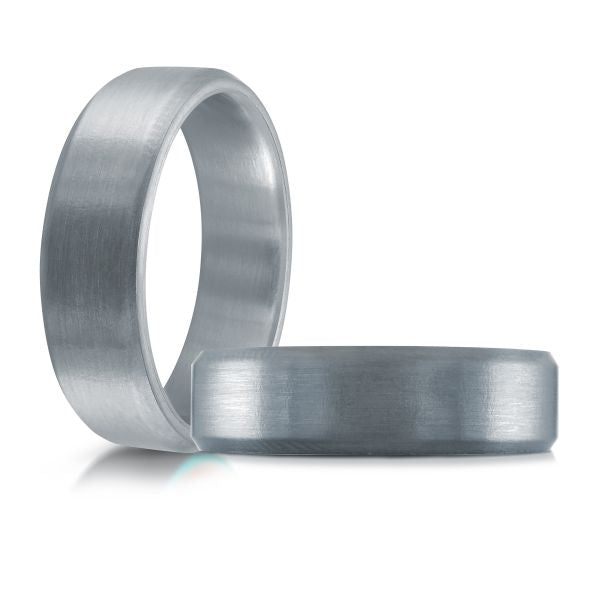 Tantalum white-grey carved men's band.