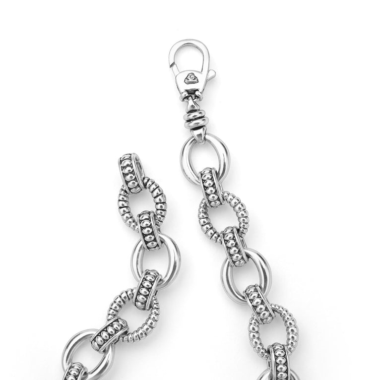Sterling silver oval link bracelet design.