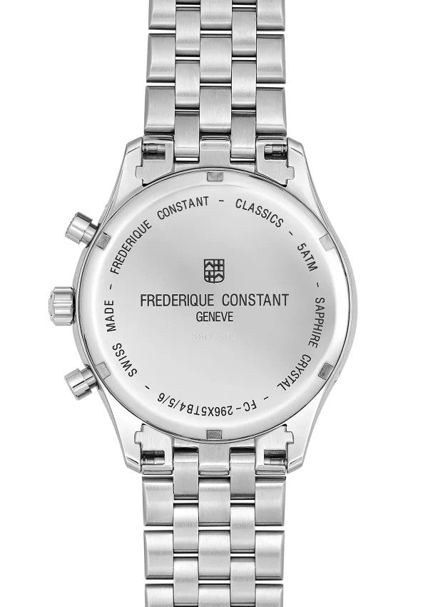Stainless steel watch back with engraved details.