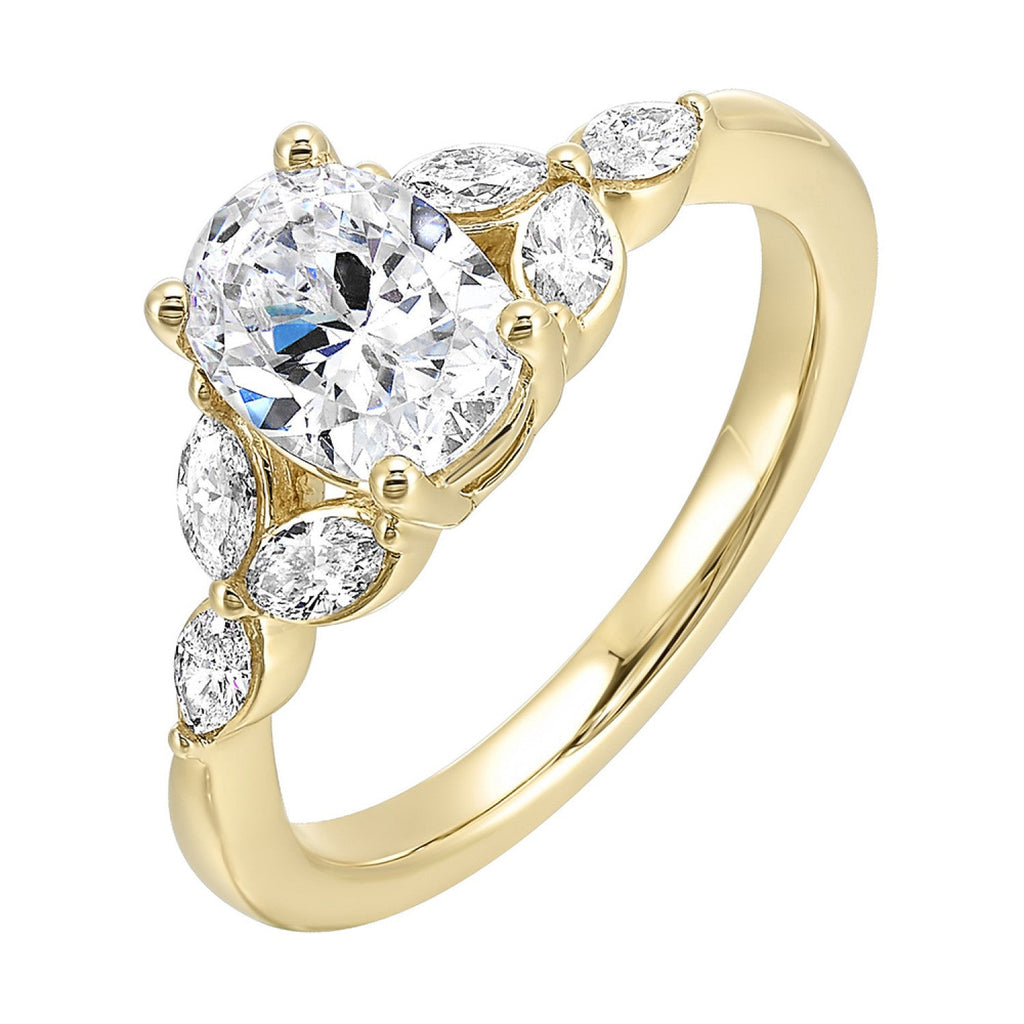 Yellow gold ring with marquise diamonds.