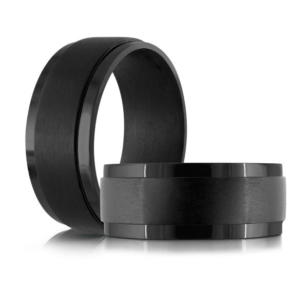Black tantalum men's carved band, polished finish.