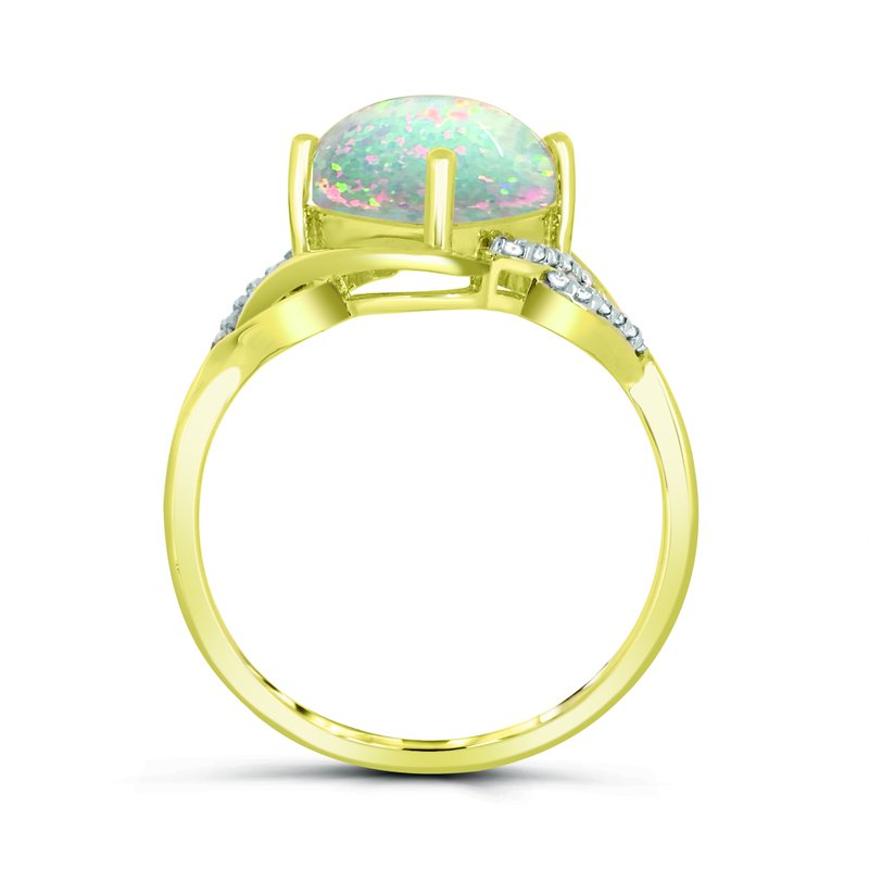 Cushion opal ring with diamond halo.