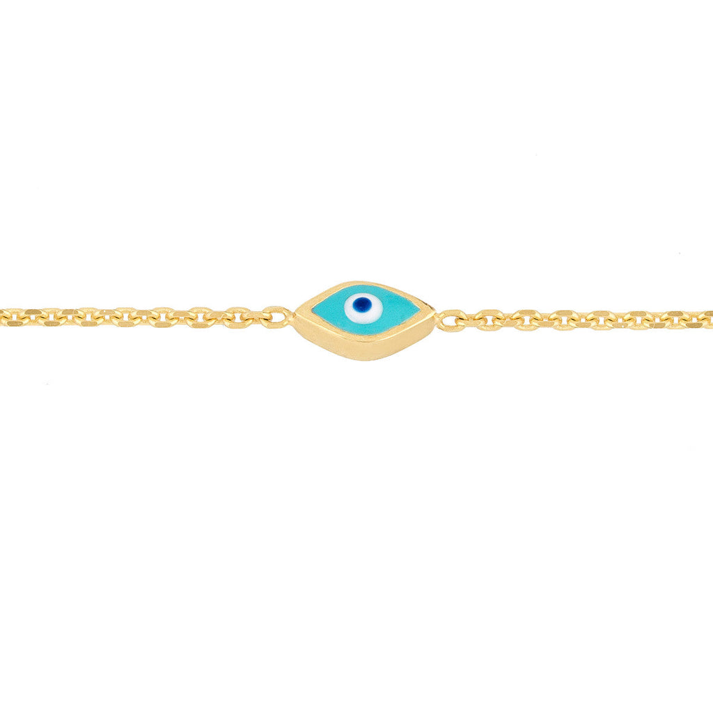 14K yellow gold ankle bracelet, turquoise evil eye.