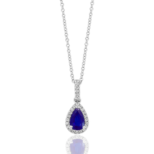 David Kord (Formerly A & D) 1 Pear Sapphire Color Gemstone Necklace in 14 Karat White Gold with 0.81ctw