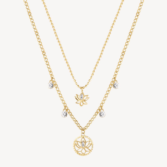 Yellow multi-strand necklace with simulated diamonds.
