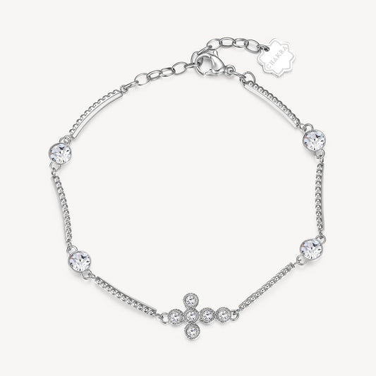 Stainless steel bracelet with cross design.