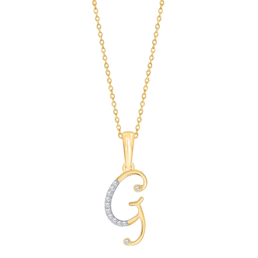 Gold necklace with diamond-accented "G" pendant.