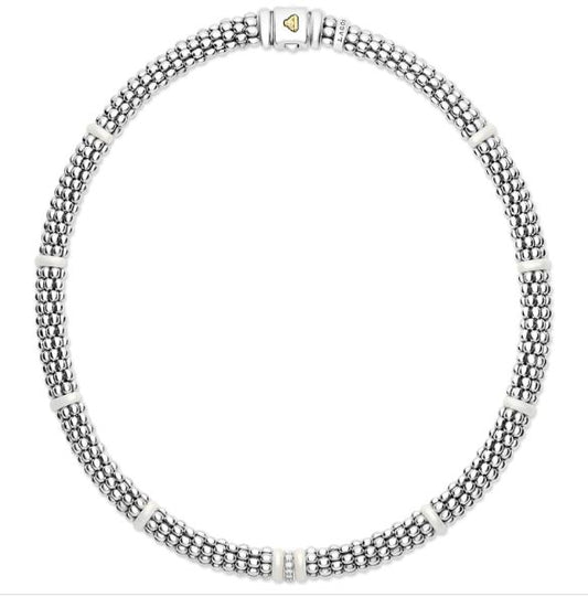 White Caviar Collection Natural Diamond Necklace in Sterling Silver - Ceramic White with 0.10ctw G/H SI1-SI2 Round Diamonds