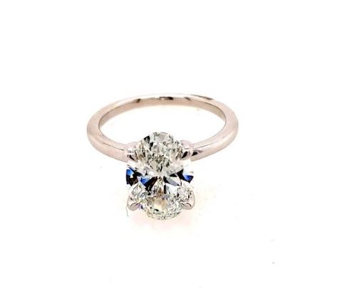 Solitaire Hidden Accent Lab-Grown Diamond Complete Engagement Ring in 14 Karat White with 3.10ctw E VS1 Oval Lab Grown Diamond