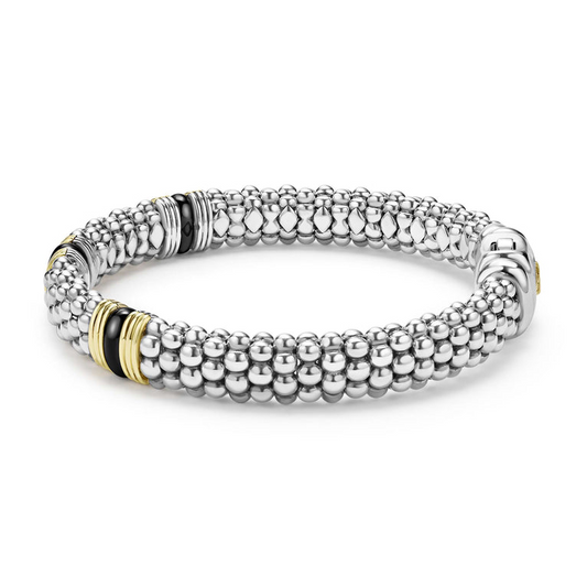 Sterling silver caviar rope bracelet, tri-color accents.