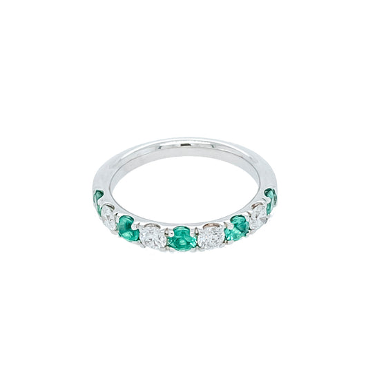 Color Gemstone Band in 14 Karat White with 5 Round Emeralds 0.44ctw
