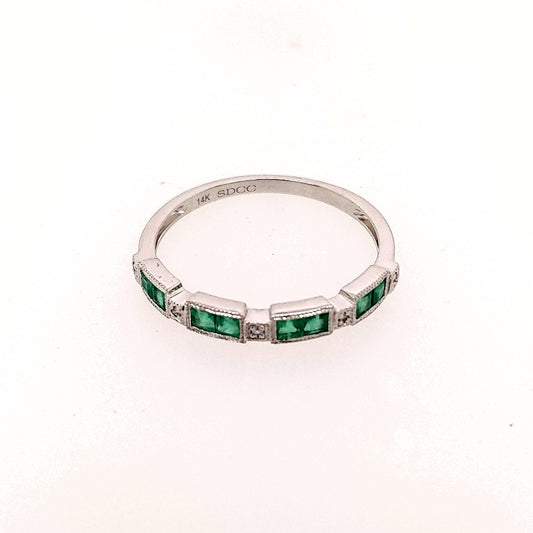 Precious Color Collection Color Gemstone Color Gemstone Band in 14 Karat White with 8 Princess Emeralds 0.47ctw