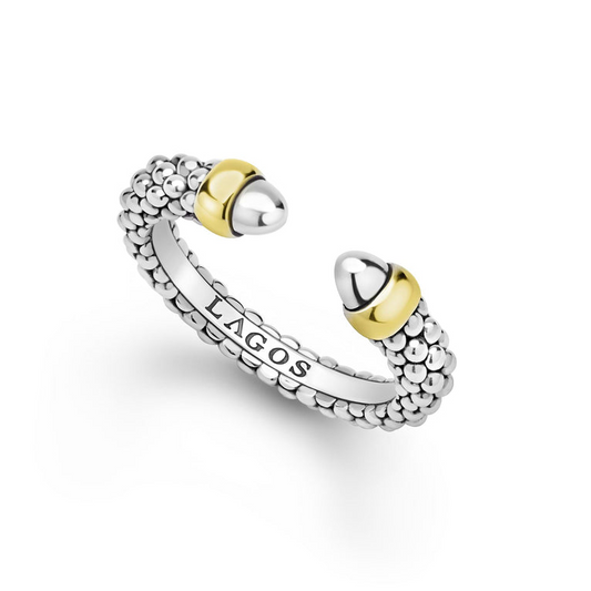 Lagos Signature Caviar Collection Fashion Ring (No Stones) in Sterling Silver - 14 Karat White - Yellow 3MM