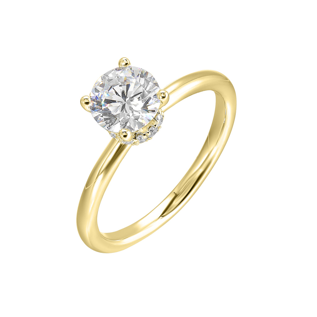 14K yellow gold ring with round diamonds.