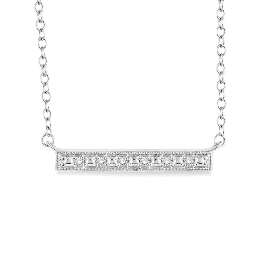 Natural Diamond Necklace in Sterling Silver White with 0.05ctw Round Diamonds