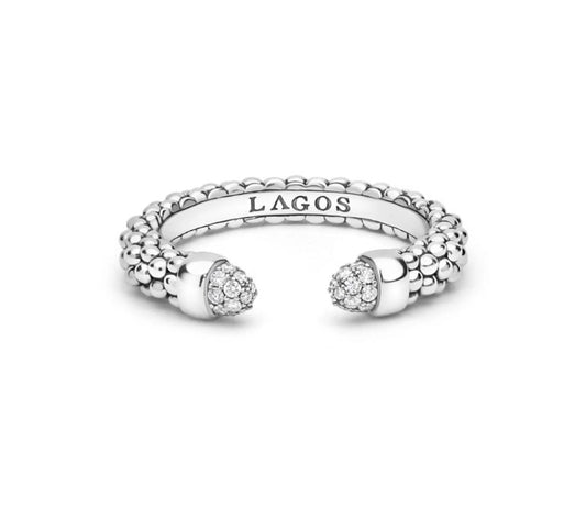 Lagos Signature Caviar Collection Natural Diamond Fashion Ring in Sterling Silver White with 0.05ctw Round Diamond