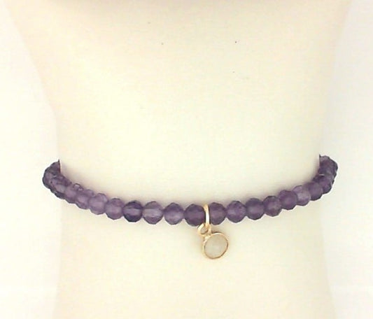 Stretch Color Gemstone Bracelet in Gold Filled Yellow Round Amethyst