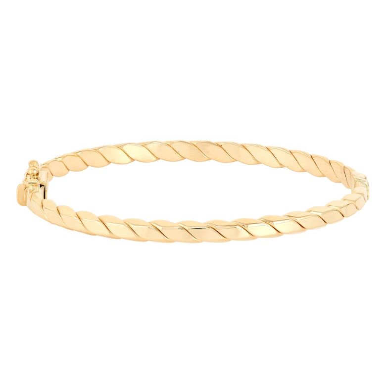 14K yellow gold twisted bangle bracelet.