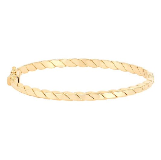 14K yellow gold twisted bangle bracelet.