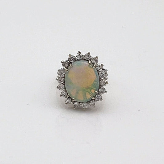 ReMARKable Estate Color Gemstone Ring in 14 Karat White Gold with 1 Cabochon Opal 13.26mm