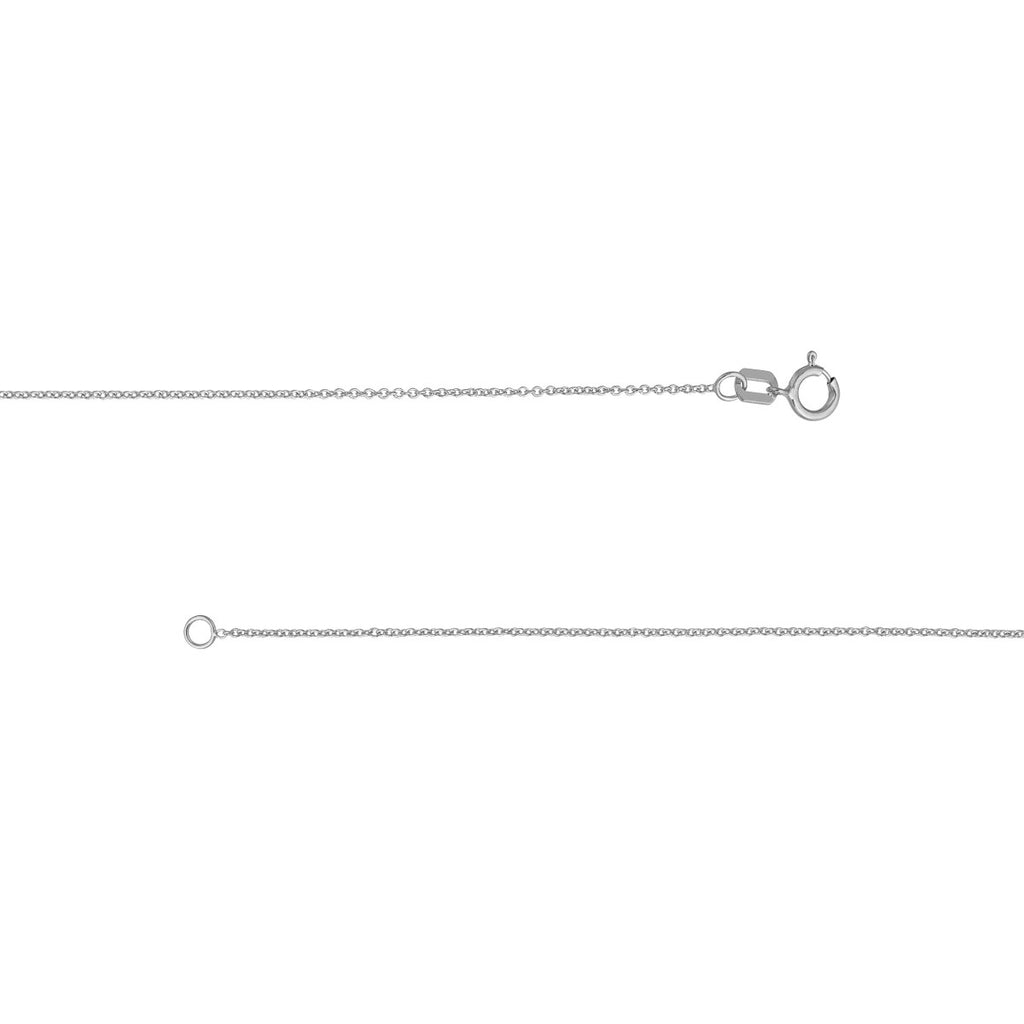 14K white gold polished cable chain.