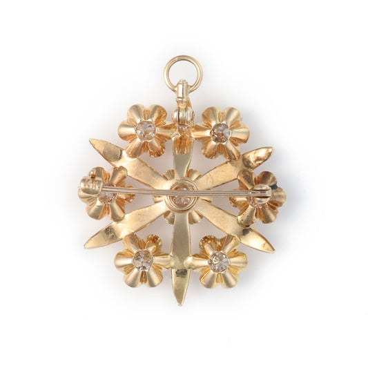 Estate Pins & Brooches Victorian 14 Karat Yellow Floral Pin/ Pendant with 7 Round Diamonds, Color: I/J, Clarity: SI2, totaling 0.74ctw