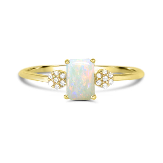 ReMARKable Designs Rectangular Opal Gemstone Ring in 10 Karat Yellow Gold with 1 Opal 6mm-6mm