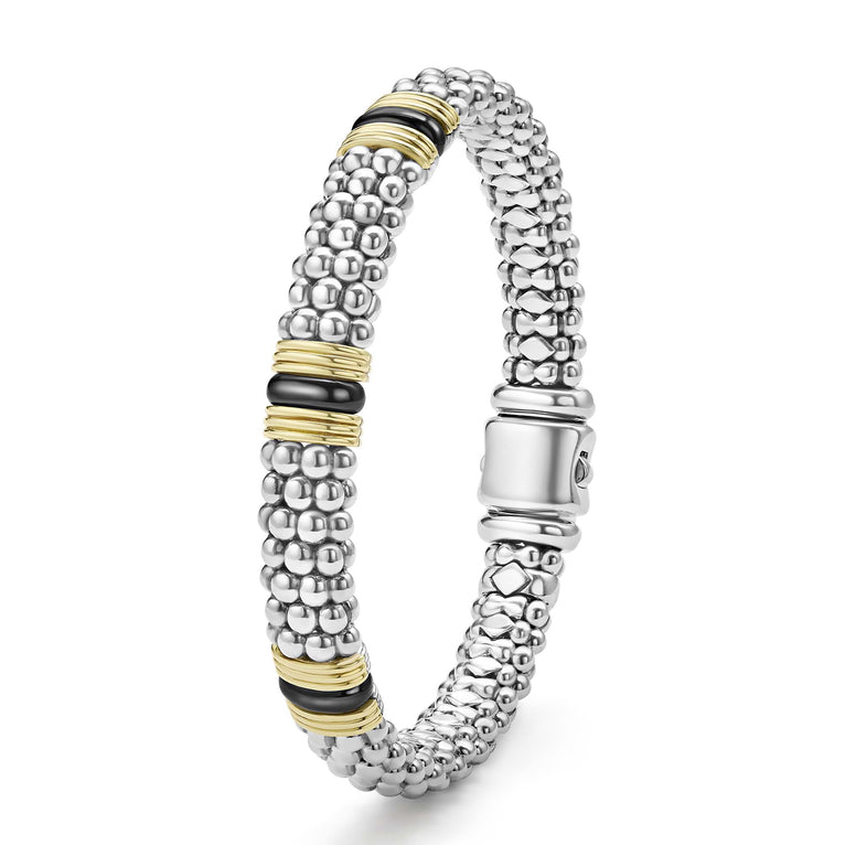 Sterling silver bracelet with black, yellow accents.