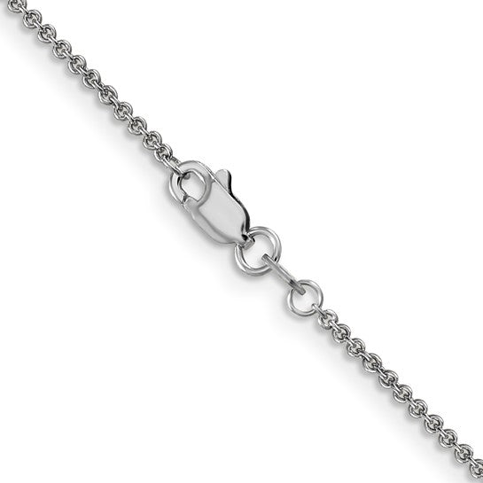 14K white gold polished cable chain.