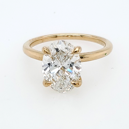 Solitaire Hidden Accent Lab-Grown Diamond Complete Engagement Ring in 14 Karat Yellow with 3.05ctw E VS1 Oval Lab Grown Diamond