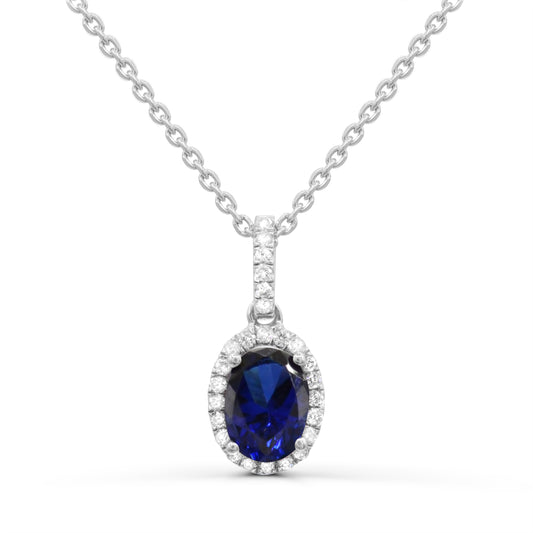 ReMARKable Designs Precious Color Collection Oval Sapphire Necklace in 14 Karat White Gold with 1.00ctw Sapphire