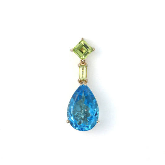Pendant Color Gemstone Necklace in 14 Karat Yellow with 1 Pear Blue Topaz 5.50ctw 14.5mm-14.5mm