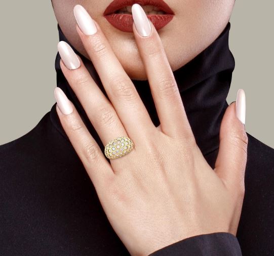Yellow gold ring with round diamonds.