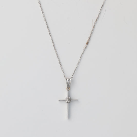 14K white gold cross necklace with diamond.