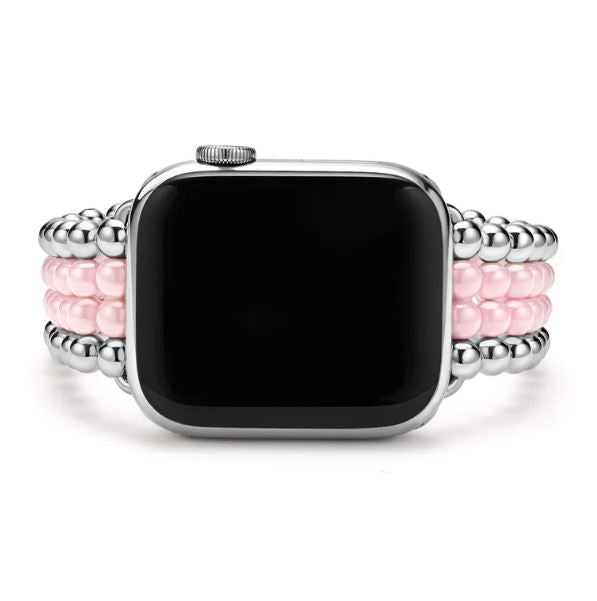 Stainless steel and pink ceramic watch band.