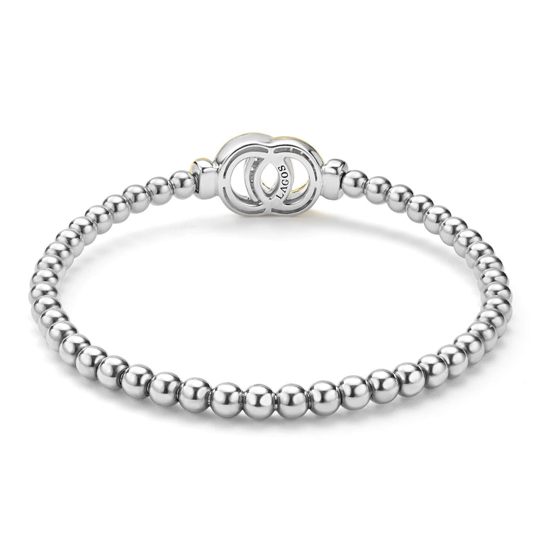 Sterling silver beaded stretch bracelet.