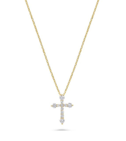 Natural diamond cross pendant on gold chain.